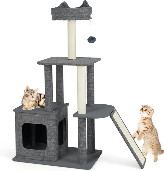 Costway Albero per gatti interno 117 cm torre con tiragraffi in sisal e condominio, Mobili con giochi appesi e piattaforma versatili