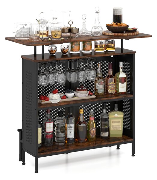 Costway Mobile bar da casa a 4 livelli con 2 ripiani vino e porta calici, Tavolo da bar industriale in metallo con poggiapiedi metallici