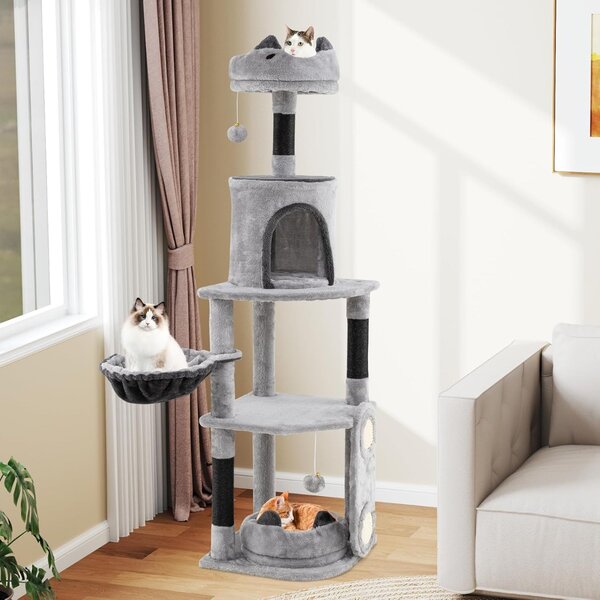 Costway Alto albero per gatti con grande torre multi-iivello e tiragraffi in sisal, Moderno albero attività con condominio giocattoli