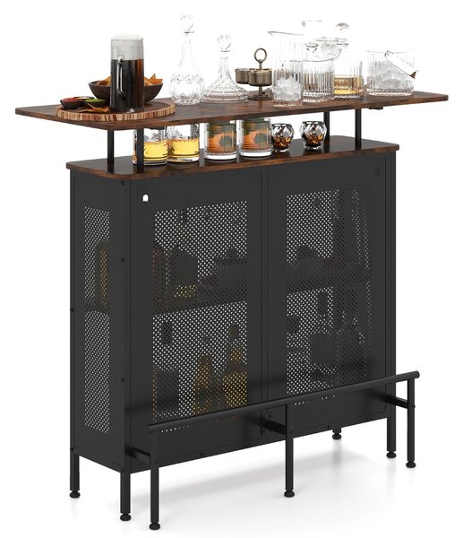 Costway Mobile bar da casa a 4 livelli con 2 ripiani vino e porta calici, Tavolo da bar industriale in metallo con poggiapiedi metallici