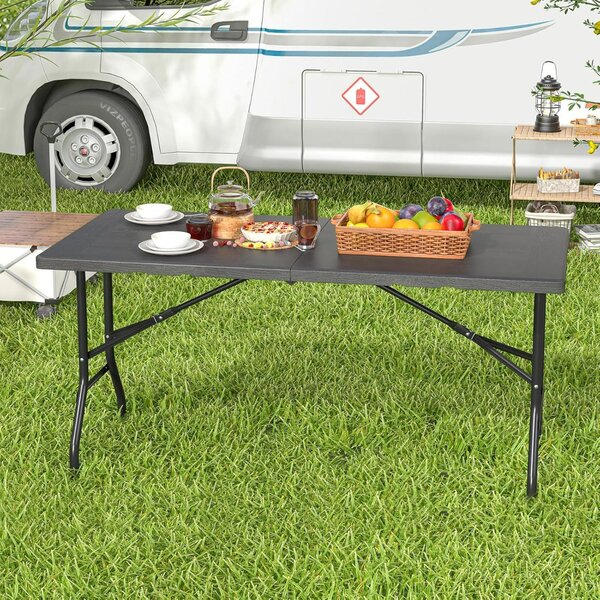 Costway Tavolo pieghevole da 152 cm per 4-6 persone per campeggio BBQ feste, Tavolo da pranzo per interni ed esterni Nero