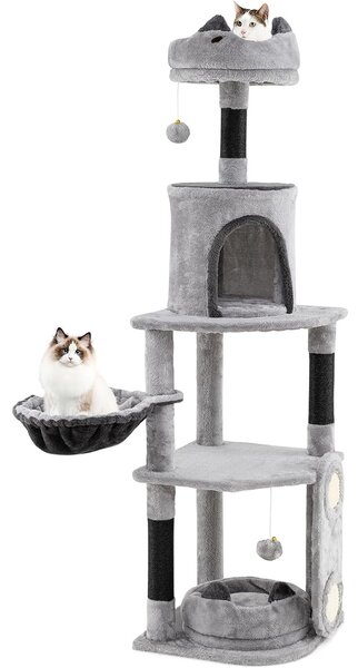 Costway Alto albero per gatti con grande torre multi-iivello e tiragraffi in sisal, Moderno albero attività con condominio giocattoli