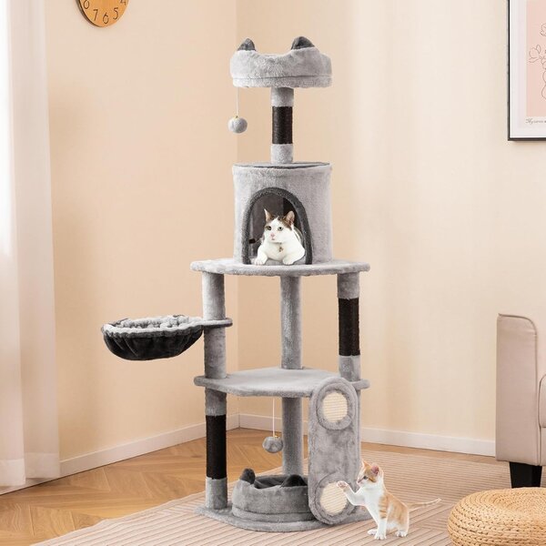 Costway Alto albero per gatti con grande torre multi-iivello e tiragraffi in sisal, Moderno albero attività con condominio giocattoli