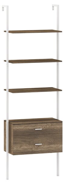 Costway Libreria a scala a 6 ripiani con 2 cassetti e struttura in metallo, Libreria a scala da parete alto 184 cm Grigio chiaro