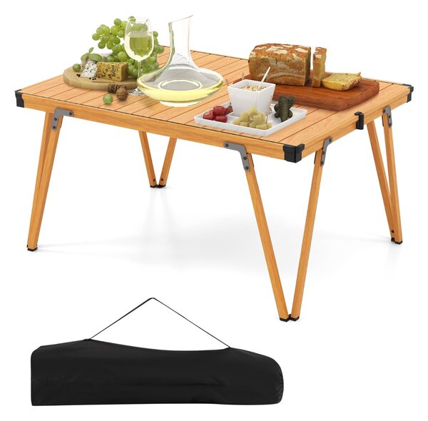 Costway Tavolo da campeggio pieghevole di conservazione e piano impermeabile, Tavolo da picnic con borsa e interno Naturale