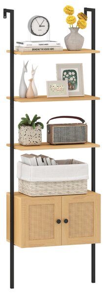 Costway Libreria a scala a 5 ripiani con armadio in rattan con struttura in metallo, Libreria a scala da parete alto 184 cm Naturale