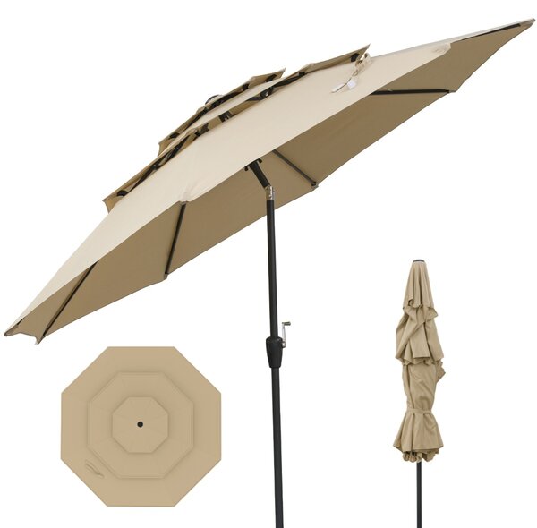 Costway Ombrellone da mercato con inclinazione a pulsante da tavolo per giardino, Ombrellone da patio 300 cm Beige