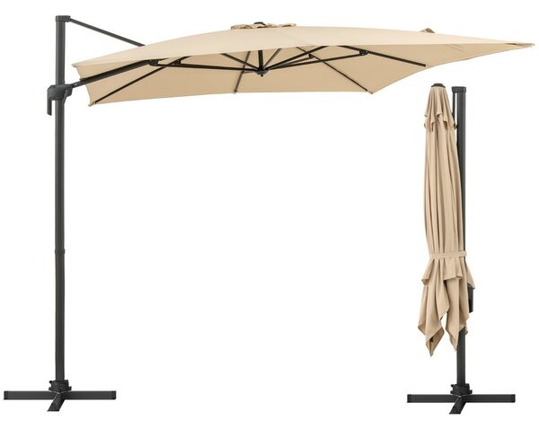 Costway Ombrellone da esterno sospeso quadrato con rotazione a 360°, Ombrellone da giardino 300cm Beige