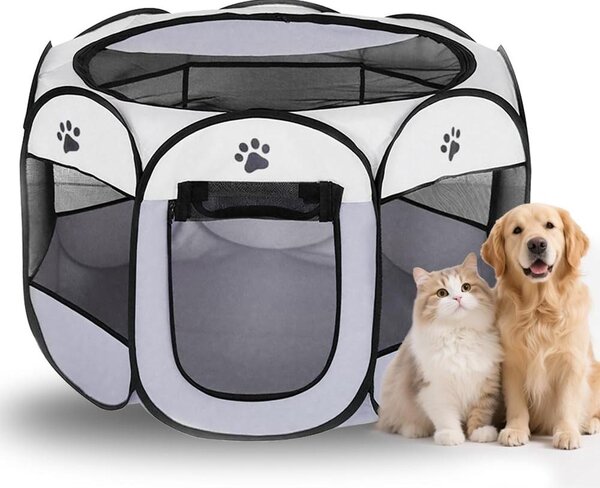 Omgoods - Gabbia pieghevole per animali domestici, dimensioni 74 x 74 x 43 cm, realizzata in rete traspirante, adatta per interni ed esterni, per gatti e cani