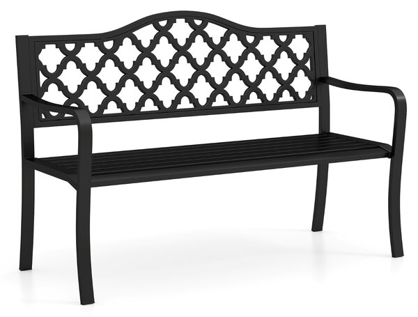 Costway Panchina da patio da 128 cm per esterni, Panchina da giardino in metallo con doghe per 2-3 persone Nero