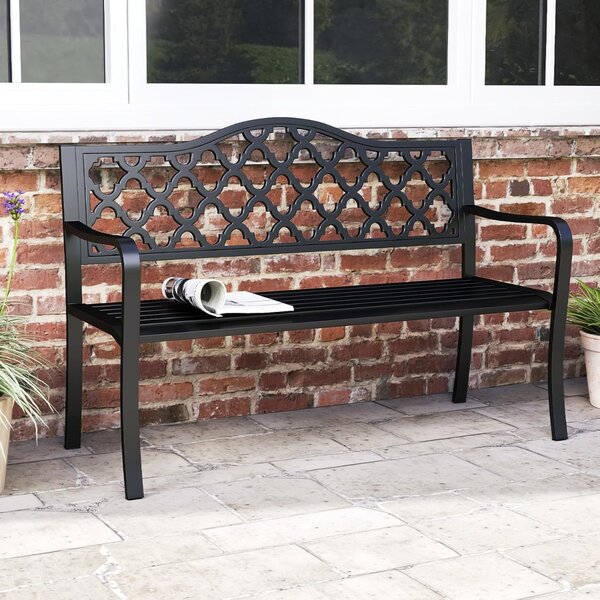 Costway Panchina da patio da 128 cm per esterni, Panchina da giardino in metallo con doghe per 2-3 persone Nero