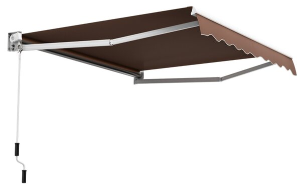 Costway Tenda parasole in alluminio con manovella e poliestere impermeabile, Tenda da sole retrattile 245x200cm Marrone
