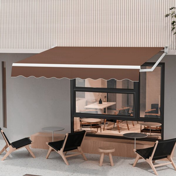 Costway Tenda parasole in alluminio con manovella e poliestere impermeabile, Tenda da sole retrattile 245x200cm Marrone