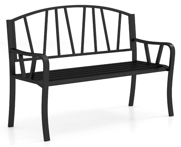 Costway Panchina da giardino in metallo da 129 cm per giardino, Panchina con doghe per 2-3 persone Nero