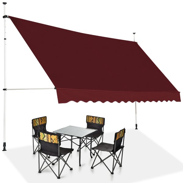 Costway Tenda da sole telescopica e retrattile ai raggi UV impermeabile con manovella, Tenda parasole resistente 350x125cm Rosso