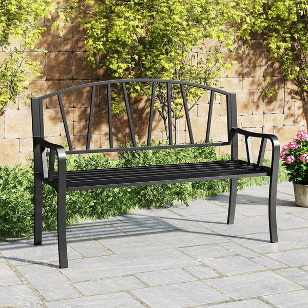 Costway Panchina da giardino in metallo da 129 cm per giardino, Panchina con doghe per 2-3 persone Nero