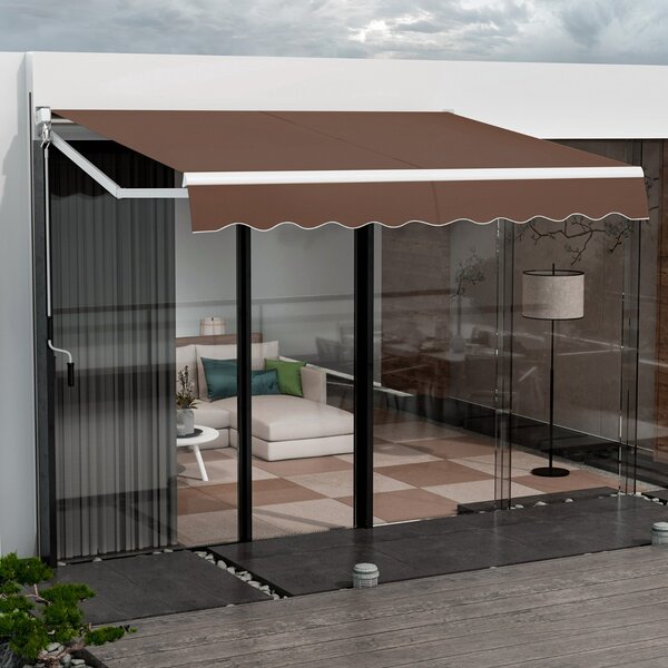 Costway Tenda parasole in alluminio con manovella e poliestere impermeabile, Tenda da sole retrattile 245x200cm Marrone
