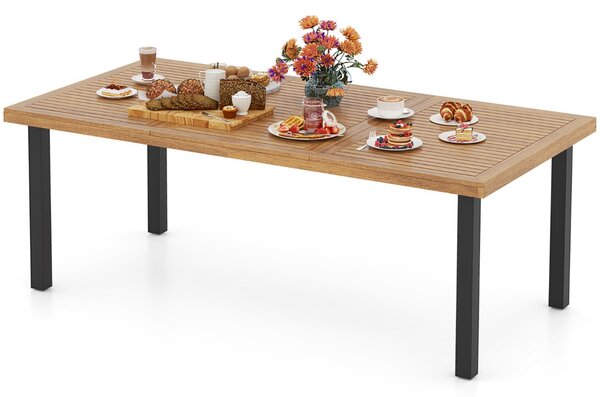 Costway Tavolo da pranzo da patio per 8 persone, Tavolo rettangolare grande da 200 cm con piano in legno di acacia e gambe in metallo ad alta resistenza Naturale + Nero