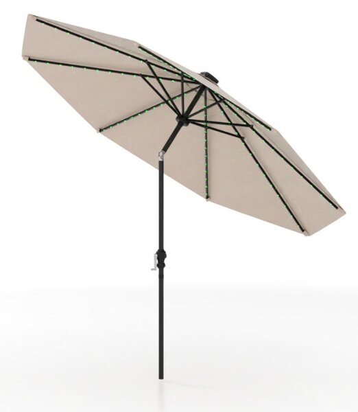 Costway 3M Ombrellone da patio solare con 96 luci LED e 9 modalità, Parasole da mercato pesante per giardino e spiaggia Beige