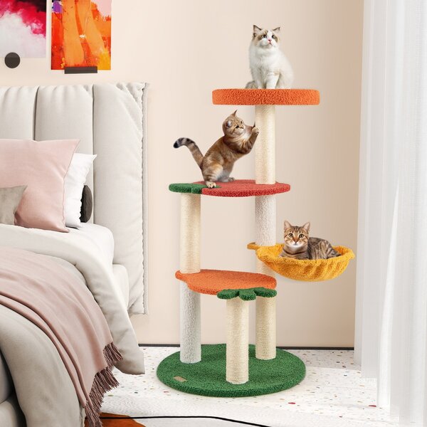 Costway Albero per gatti con cesto rotante di mela e carota, Albero per gatti in stile frutta 99,5 cm Colorato
