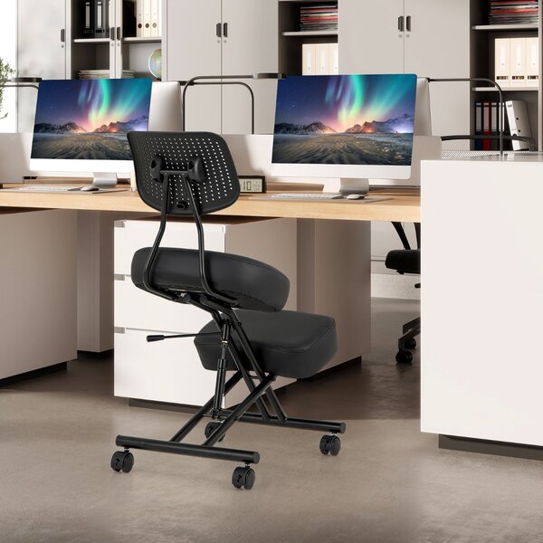 Costway Sedia ergonomica con supporto lombare per inginocchiarsi, Sgabello correttore con ruote universali bloccabili Nero