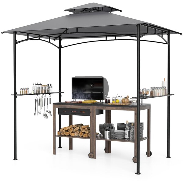Costway Gazebo per griglia e pergolato per barbecue con doppio tetto, Tenda da esterno 242 x 150 cm Grigio