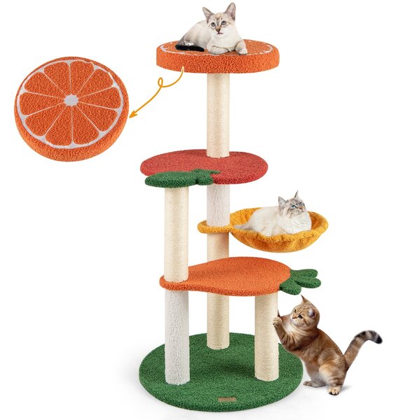 Costway Albero per gatti con cesto rotante di mela e carota, Albero per gatti in stile frutta 99,5 cm Colorato