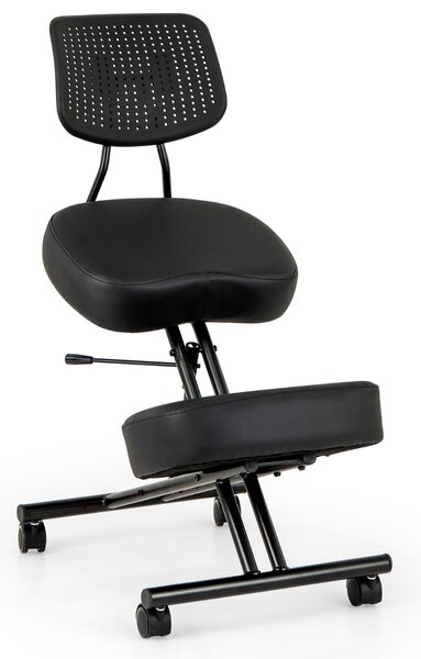 Costway Sedia ergonomica con supporto lombare per inginocchiarsi, Sgabello correttore con ruote universali bloccabili Nero