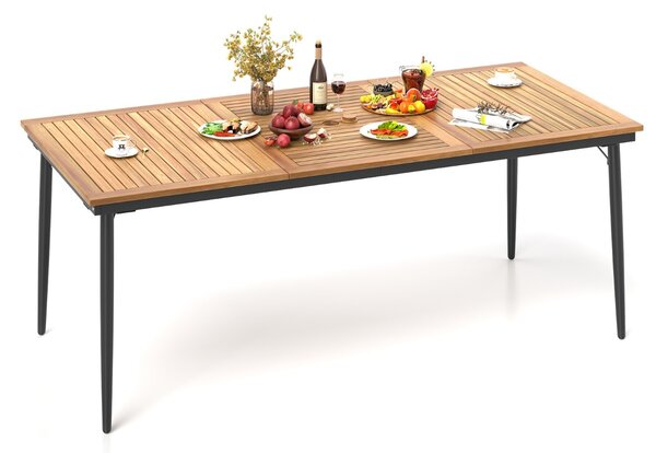 Costway Tavolo da pranzo in legno di acacia per 8 persone, Mobili da pranzo con piano a doghe per giardino e bordo piscina Naturale
