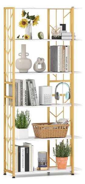 Costway Libreria geometrica moderna con telaio in metallo da letto, Libreria a 6 ripiani con 2 kit antiribaltamento per soggiorno Bianco