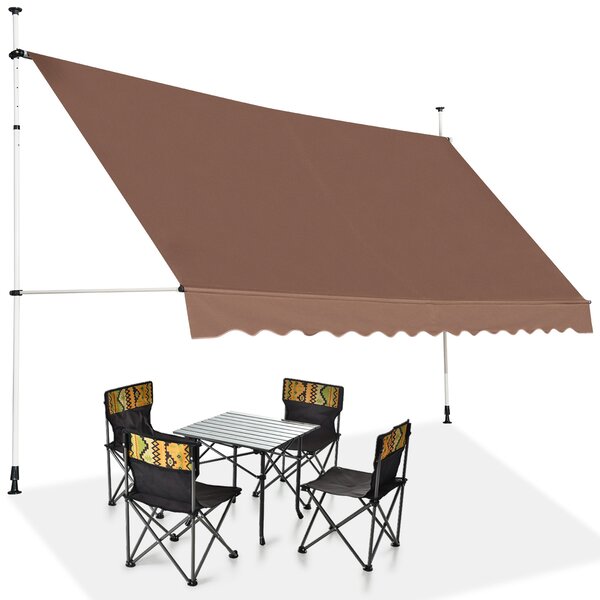 Costway Tenda da sole telescopica e retrattile ai raggi UV impermeabile con manovella, Tenda parasole resistente 350x125cm Marrone