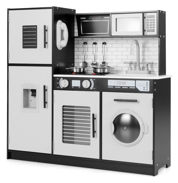 Costway Set di cucina giocattolo con forno lavatrice microonde dispenser d’acqua, Giocattolo da chef per gioco di fantasia Nero