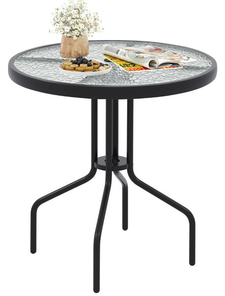 Costway Tavolo da pranzo da patio 70 cm con piano in vetro temperato, Tavolo da bistro rotondo con struttura in metallo Nero