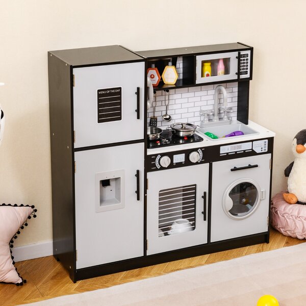 Costway Set di cucina giocattolo con forno lavatrice microonde dispenser d’acqua, Giocattolo da chef per gioco di fantasia Nero