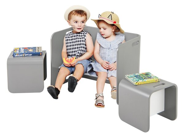 Costway Set tavolo e sedie in legno di faggio per bambini, Set multiuso con tavola spessa e superficie liscia Grigio