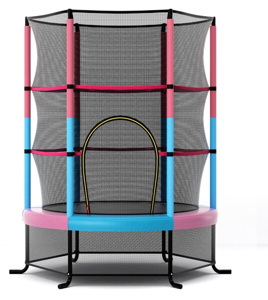 Costway Tappeto elastico per bambini con rete di sicurezza, Tappeto elastico con struttura in acciaio resistente Rosa