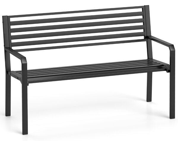 Costway Panca da parco in metallo da 127 cm per esterni, Panca da giardino con schienale a listelli per 2-3 persone Nero