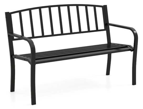 Costway Panca da esterno panca da giardino da 127 cm con schienale a listelli e braccioli curvi, Panca da patio per 2-3 persone Nero