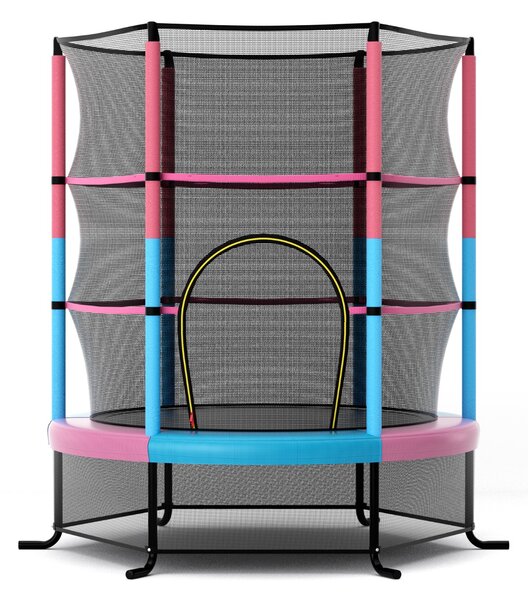 Costway Tappeto elastico per bambini con rete di sicurezza in acciaio resistente, Tappeto elastico con struttura Rosa