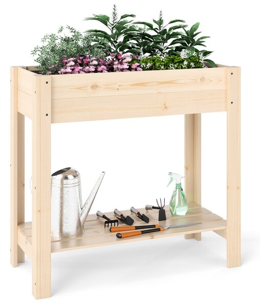 Costway Letto da giardino rialzato in legno contenitore per fiori per interno ed esterno, Fioriera elevata con ripiano Naturale