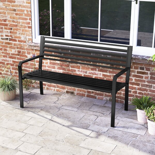 Costway Panca da parco in metallo da 127 cm per esterni, Panca da giardino con schienale a listelli per 2-3 persone Nero