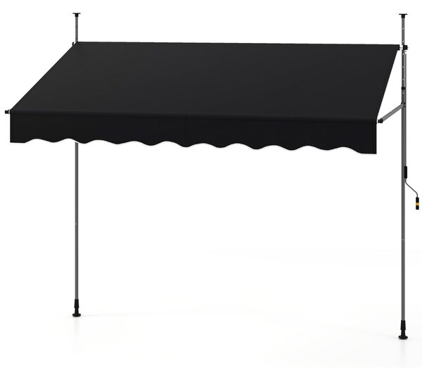 Costway Tenda da sole retrattile manuale con manovella, Tettuccio da esterno regolabile in altezza 250 x 300 cm Nero