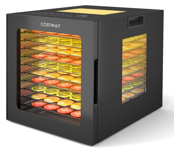 Costway Disidratatore per cibo essiccatore in acciaio inox con 10 vassoi, Macchina essiccatore con 10 programmi preimpostati timer 48 ore e temperatura da 30-75 Nero