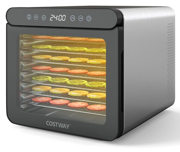 Costway Disidratatore per cibo essiccatore in acciaio inox con 7 vassoi, Disidratatore timer 24 ore e temperatura da 30-75℃ accessori inclusi Argento