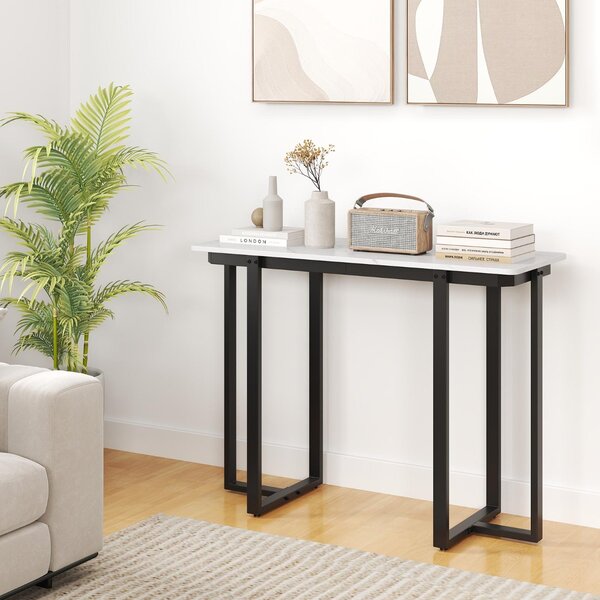 Costway Tavolo console tavolo d'ingresso moderno in marmo finto con telaio geometrico in metallo, Tavolo stretto per soggiorno corridoio Bianco Nero 107 x 40 x 79,5 cm
