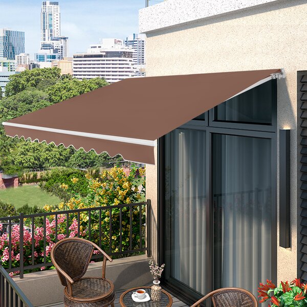 Costway Tenda in alluminio con manovella e poliestere impermeabile, Tenda da sole retrattile 3 x 2,5m Marrone