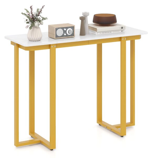 Costway Tavolo console tavolo d'ingresso moderno in marmo finto con telaio geometrico in metallo, Tavolo stretto per soggiorno corridoio Bianco Oro 107 x 40 x 79,5 cm