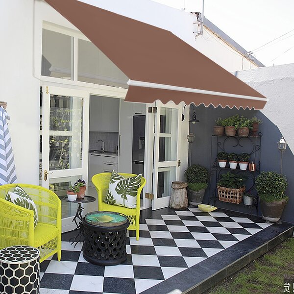 Costway Tenda in alluminio con manovella e poliestere impermeabile, Tenda da sole retrattile 3 x 2,5m Marrone