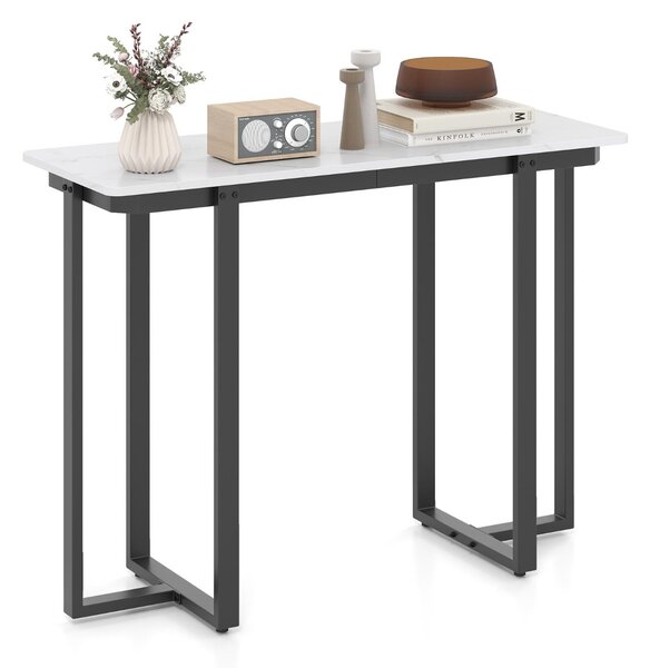 Costway Tavolo console tavolo d'ingresso moderno in marmo finto con telaio geometrico in metallo, Tavolo stretto per soggiorno corridoio Bianco Nero 107 x 40 x 79,5 cm