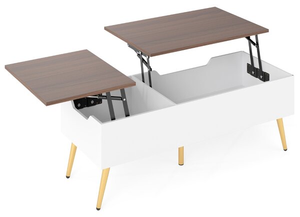 Costway Tavolo centrale moderno con 2 scomparti nascosti e gambe in metallo tavolo, Tavolino da caffè con piano sollevabile Noce